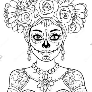 Pagina Da Colorare Di Catrina Elegante Con Fiori 54311-45227