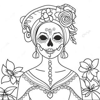 Pagina Da Colorare Di Catrina Elegante Con Fiori 54311-45228