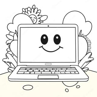 Pagina Da Colorare Di Un Laptop Carino Con Faccina Sorridente 54412-45301