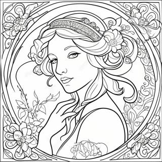 Pagina Da Colorare Del Design Floreale Di Alphonse Mucha 54661-45495