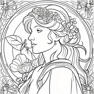 Pagina Da Colorare Del Design Floreale Di Alphonse Mucha 54661-45496