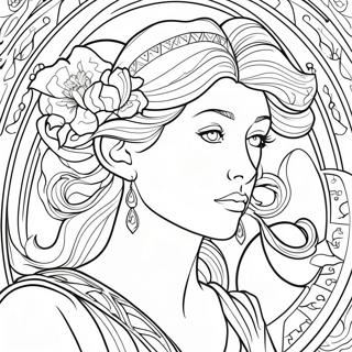 Pagina Da Colorare Della Signora Art Nouveau Di Alphonse Mucha 54662-45501