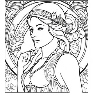 Pagina Da Colorare Della Signora Art Nouveau Di Alphonse Mucha 54662-45502