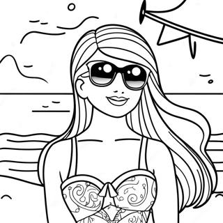 Pagina Da Colorare Di Barbie In Spiaggia Con Occhiali Da Sole 54912-45696