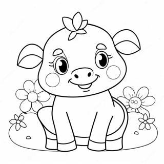 Pagina Da Colorare Di Una Mucca Fragola Adorabile Con Fiori 5624-4495