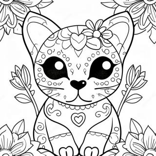 Pagina Da Colorare Del Gatto Teschio Di Zucchero Colorato Con Fiori 56822-47221