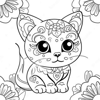 Pagina Da Colorare Del Gatto Teschio Di Zucchero Colorato Con Fiori 56822-47222