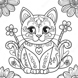 Pagina Da Colorare Del Gatto Teschio Di Zucchero Colorato Con Fiori 56822-47223