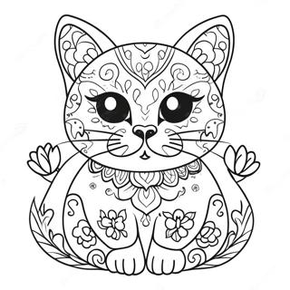 Pagina Da Colorare Del Gatto Teschio Di Zucchero Colorato Con Fiori 56822-47224