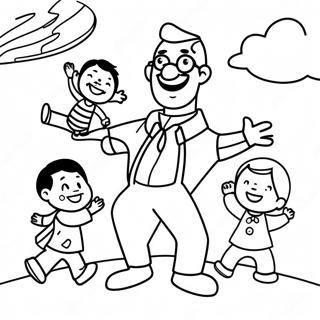 Pagina Da Colorare Papa Divertente Che Gioca Con I Bambini 57183-47572