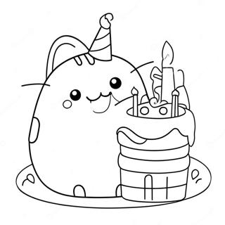 Pagina Da Colorare Di Pusheen Con Torta Di Compleanno 59317-49242