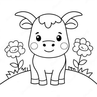 Pagina Da Colorare Della Mucca Kawaii Adorabile Con Fiori 65301-53977