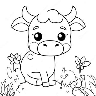 Pagina Da Colorare Della Mucca Kawaii Adorabile Con Fiori 65301-53978