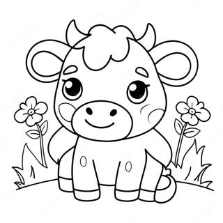 Pagina Da Colorare Della Mucca Kawaii Adorabile Con Fiori 65301-53979