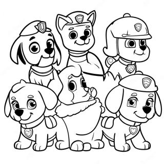 Pagina Da Colorare Dei Personaggi Di Paw Patrol Con Cappelli Di Babbo Natale 672-537