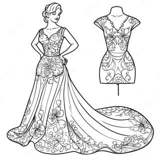 Coquette Elegante Con Vestito Floreale Pagina Da Colorare 9767-8040