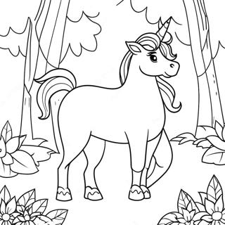 Pagina Da Colorare Di Un Unicorno Maestoso In Una Foresta Magica 9987-8214